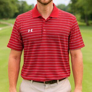 Under Armour Men's Polo Shirt Size Large Red White Performance Golf Short Sleeve